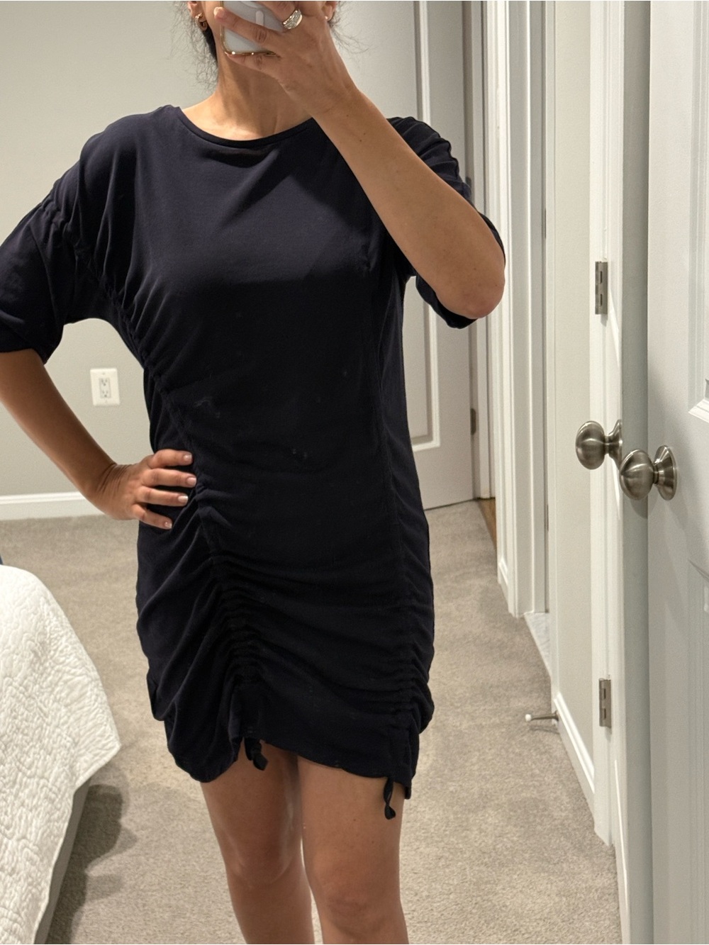 COS Black Ruched Short Sleeve Mini Dress